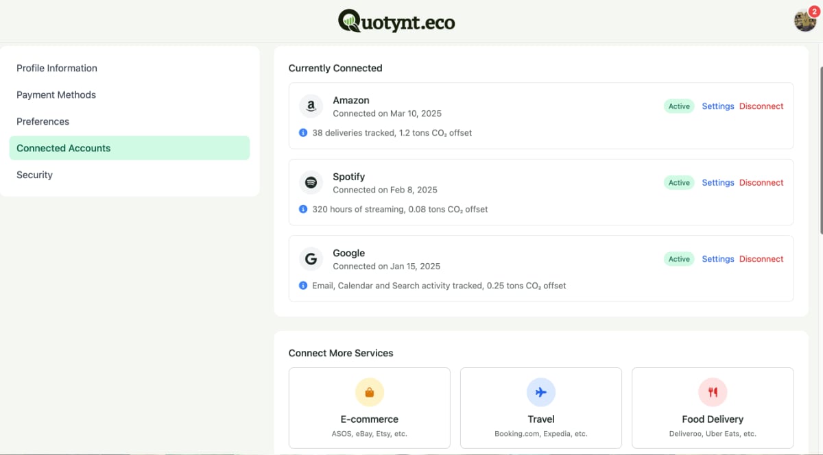 Carbon tracking dashboard